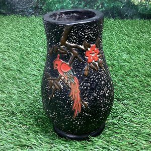 Vintage Tokanabe Japanese Vase Black Red